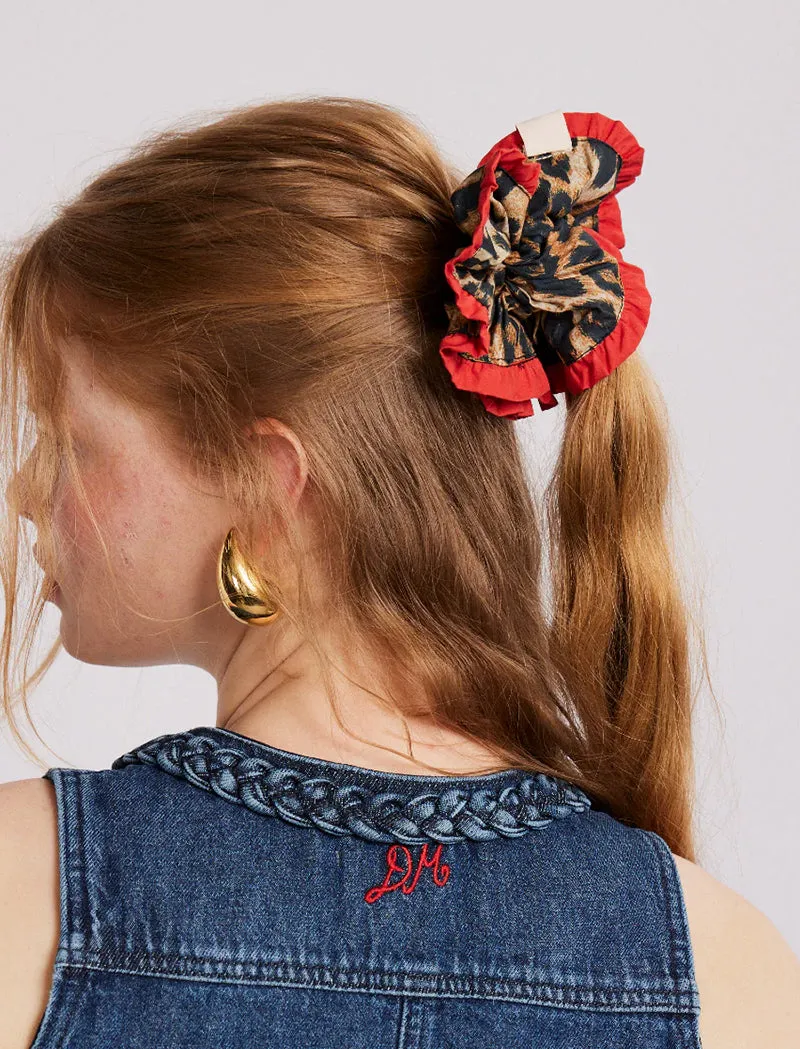 Damson Madder Frill Scrunchie Leopard Red Edge
