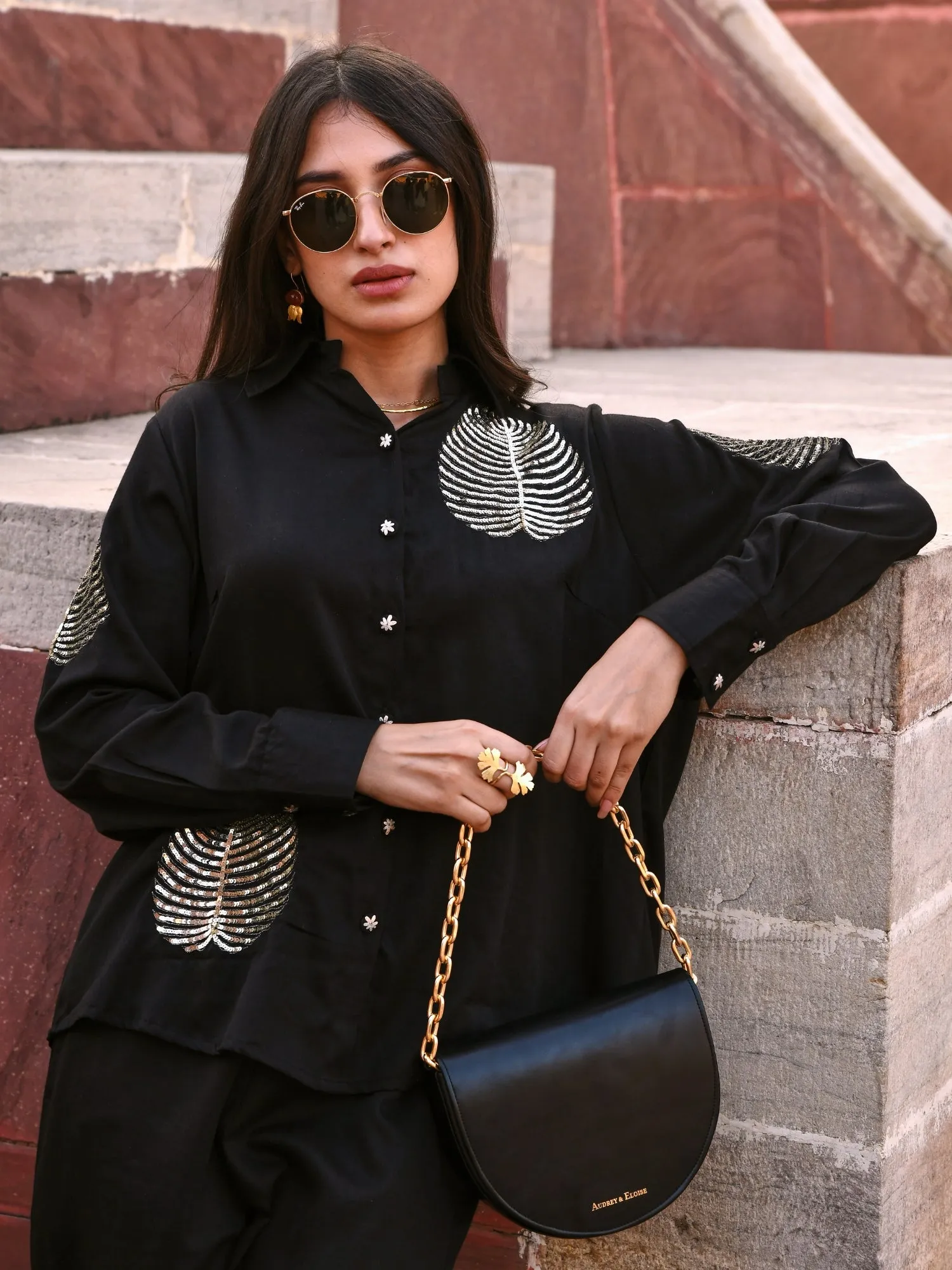 Diyu Sequin Embroidered Red Co-Ord Set