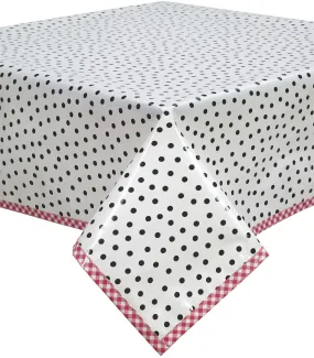 Dot Black Oilcloth Tablecloth with Red Gingham
