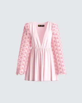 Elvia Pink Pleated Flower Dress