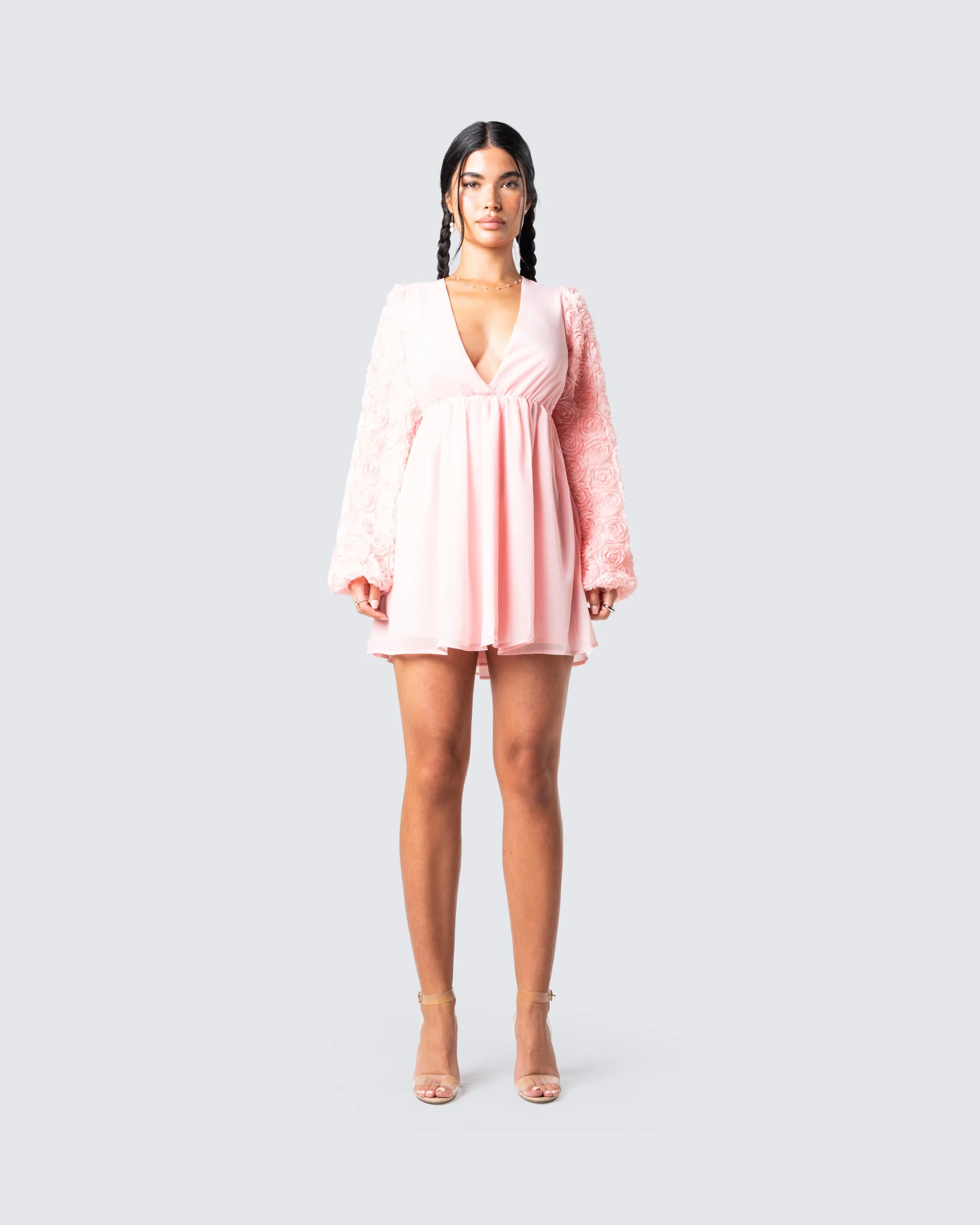 Elvia Pink Pleated Flower Dress