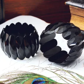 Fabulous Matching Pair of Whitby Jet Cuff Bracelets