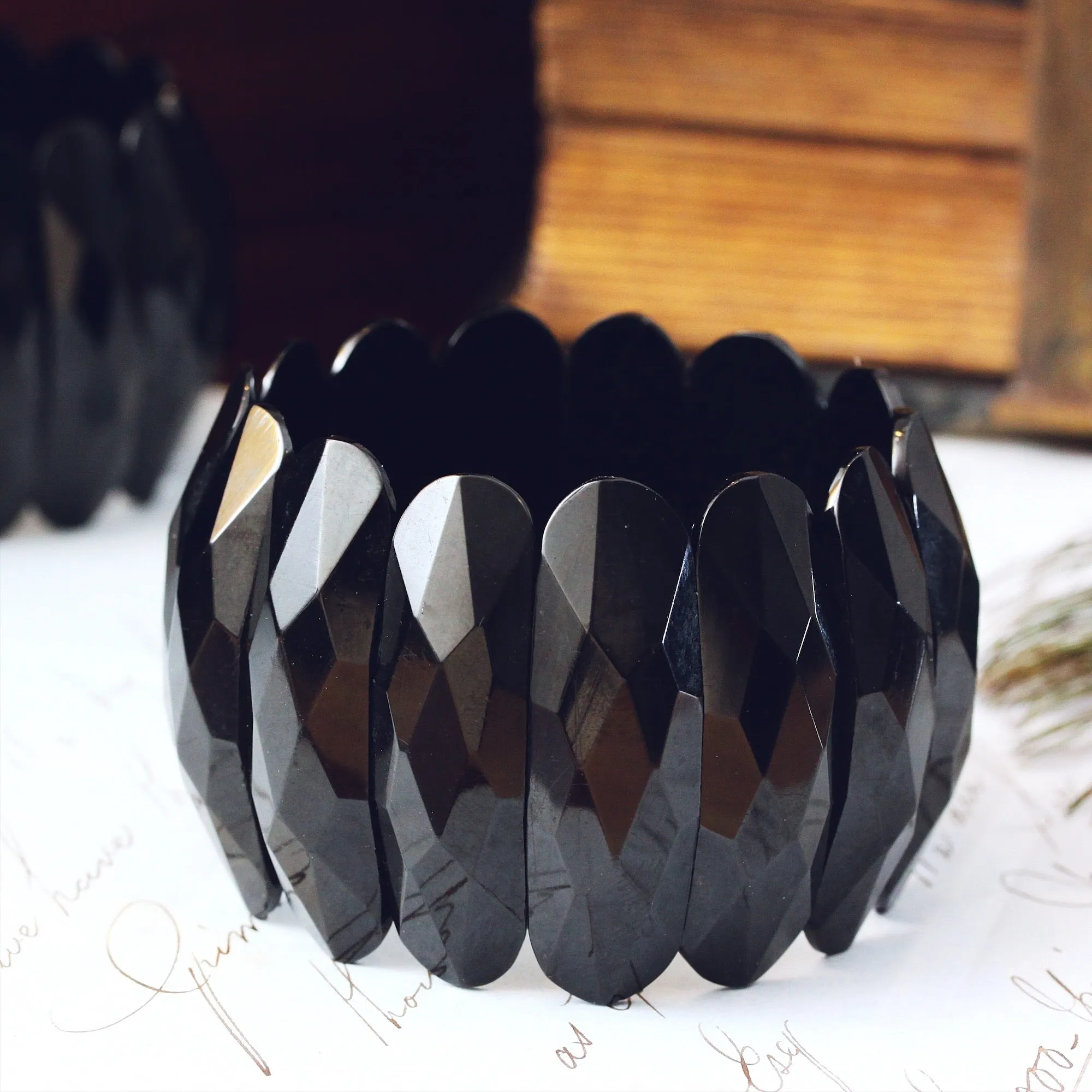 Fabulous Matching Pair of Whitby Jet Cuff Bracelets