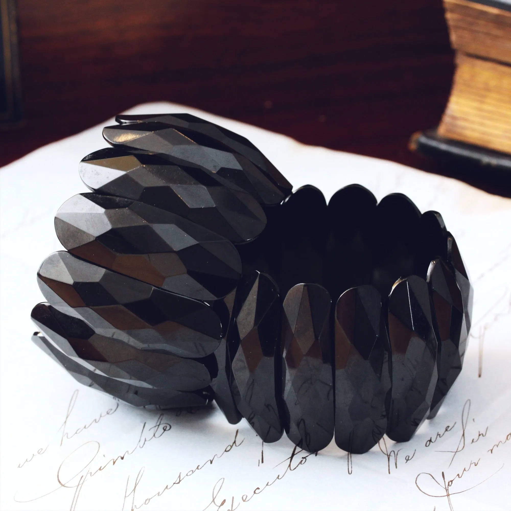 Fabulous Matching Pair of Whitby Jet Cuff Bracelets