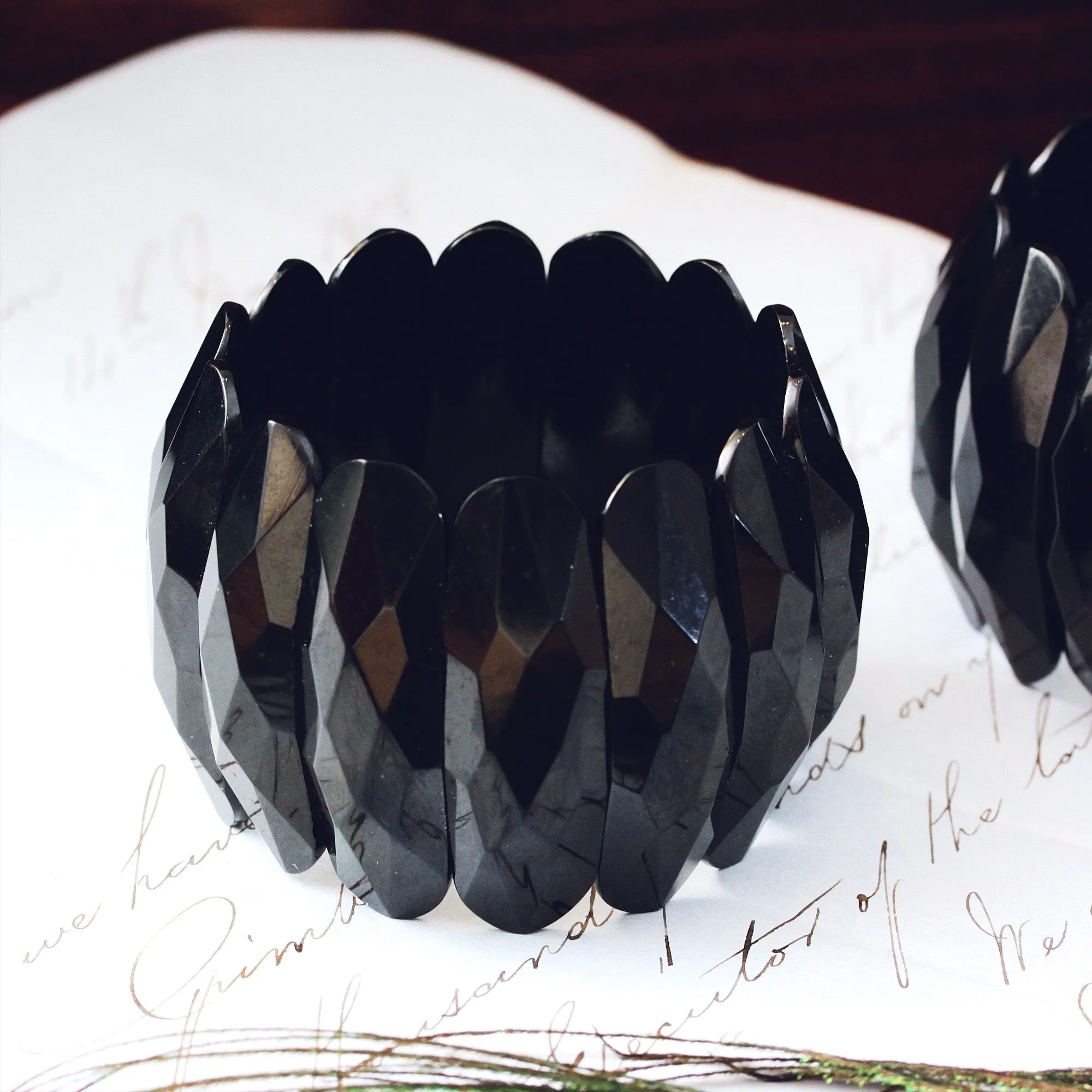 Fabulous Matching Pair of Whitby Jet Cuff Bracelets