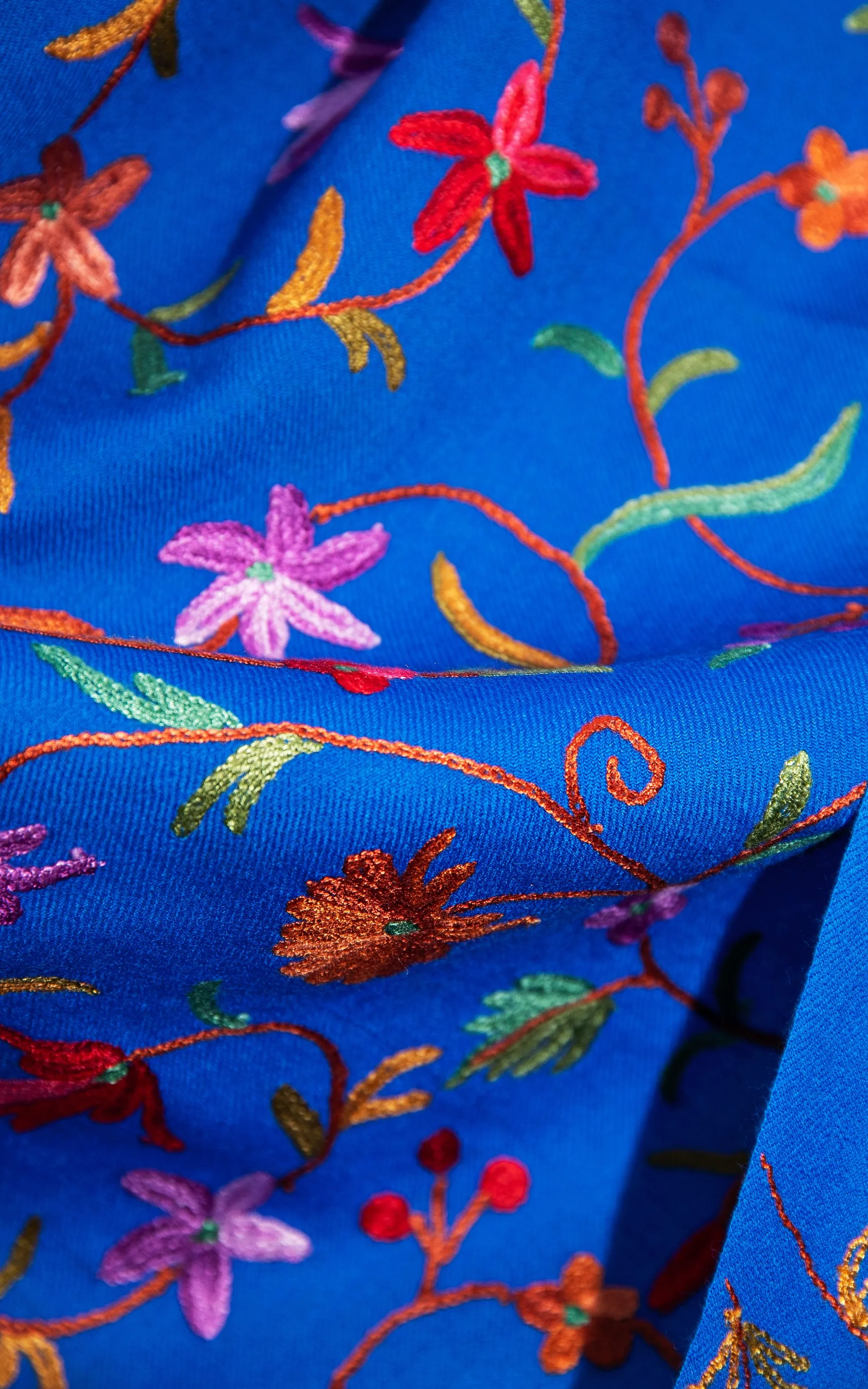 Floral Blue Hand Embroidered Shawl