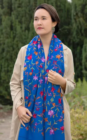 Floral Blue Hand Embroidered Shawl