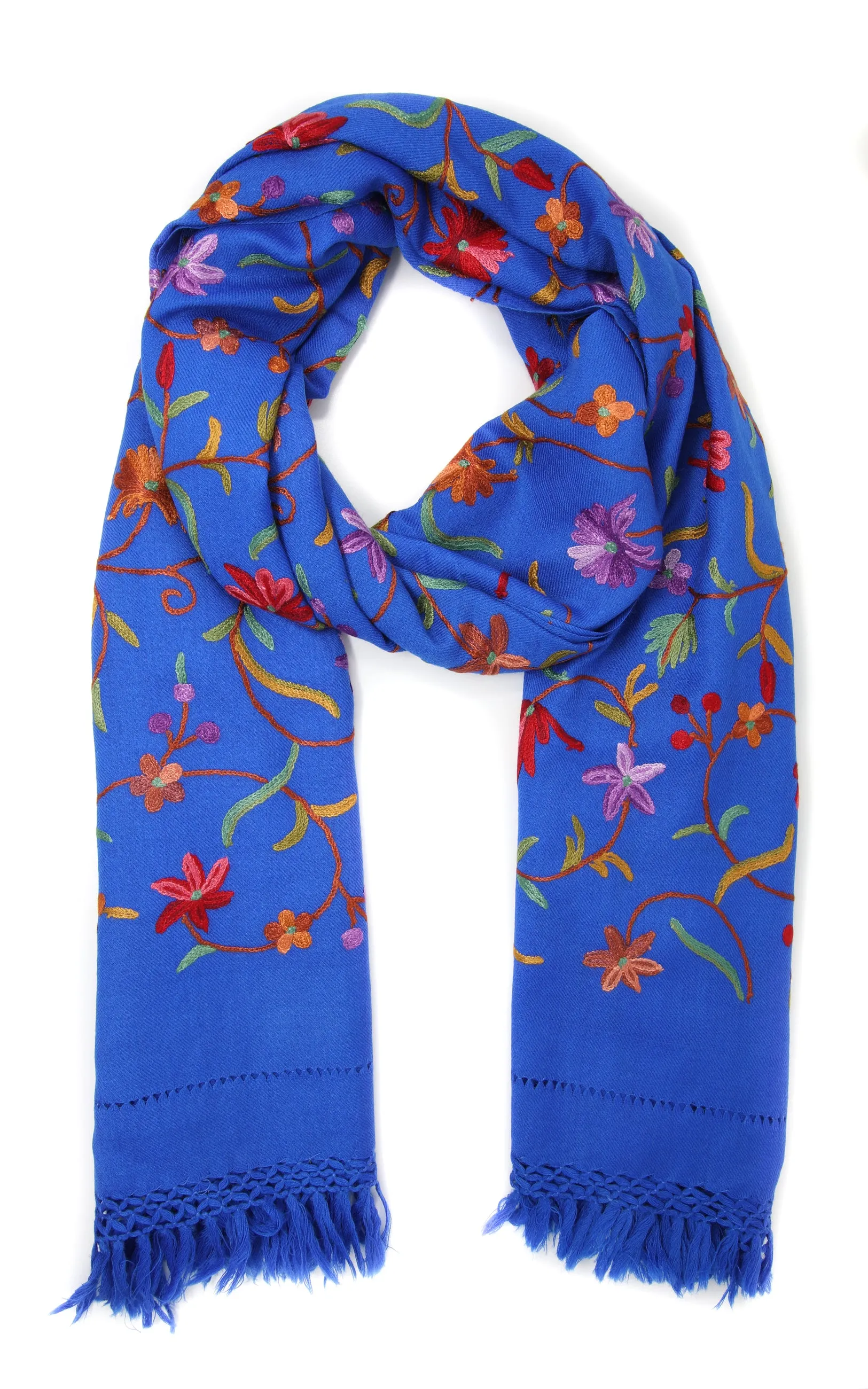 Floral Blue Hand Embroidered Shawl