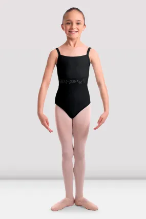 Girls Lezlie Mesh Back Rose Embroidered Leotard