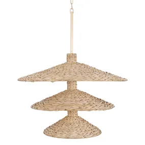 Hilton Head 502P15FGN 15-Light 3-Tier Pendant Light - French Gold/Natural Seagrass