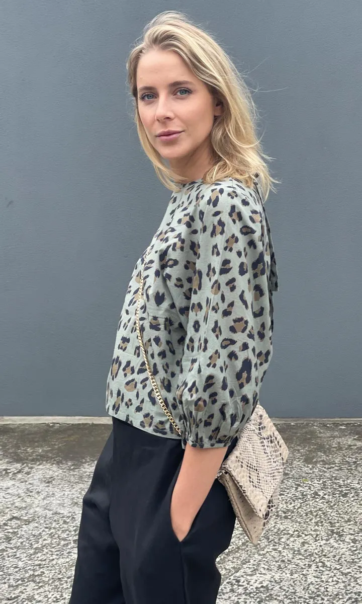 Hoss Green Animal  Tie Back Top