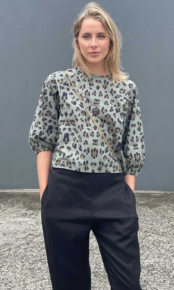 Hoss Green Animal  Tie Back Top