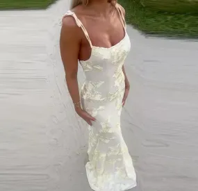 Indie Luxe Flower Mesh Sleeve Maxi Dress