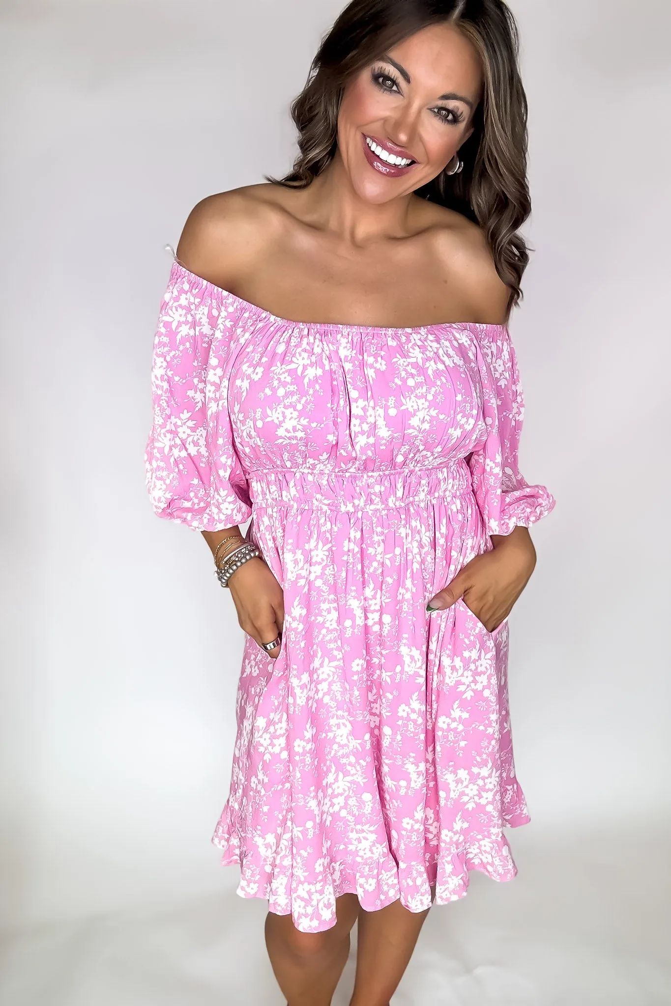 Jasmine Flower Print Square Neck Ruched Mini Dress