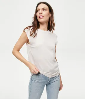 Joey High Crew Power Shoulder Top | Cement, Pebble