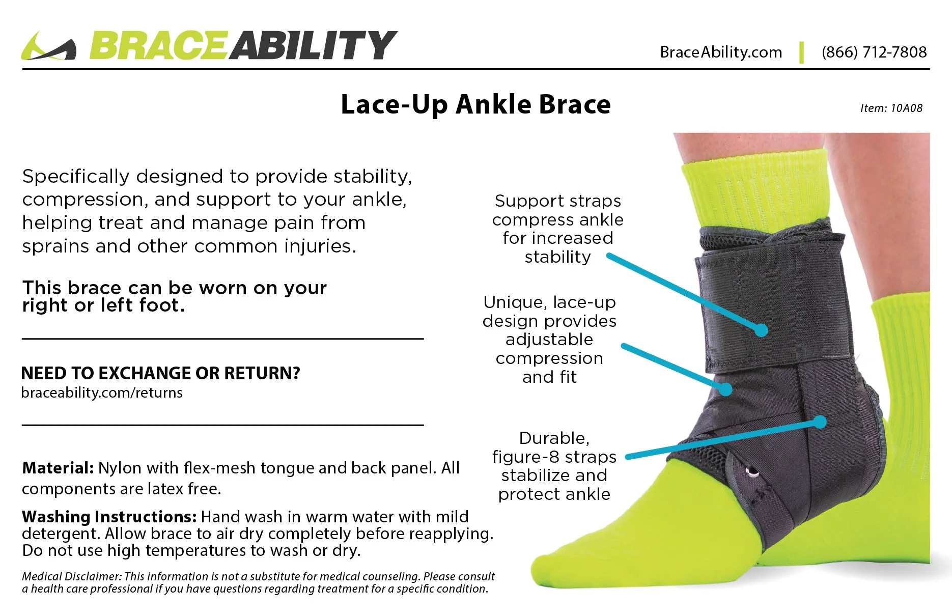 Lace Up Kids Ankle Brace | Pediatric Figure 8 Sprained Foot Support Wrap for Youth in Sports