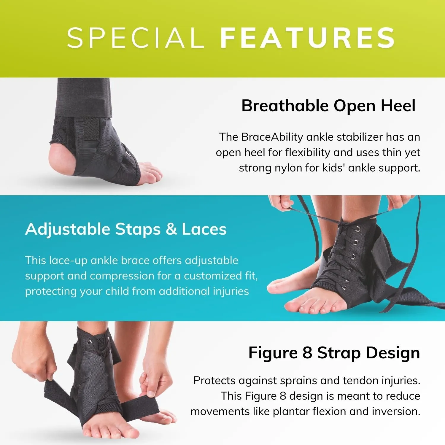 Lace Up Kids Ankle Brace | Pediatric Figure 8 Sprained Foot Support Wrap for Youth in Sports