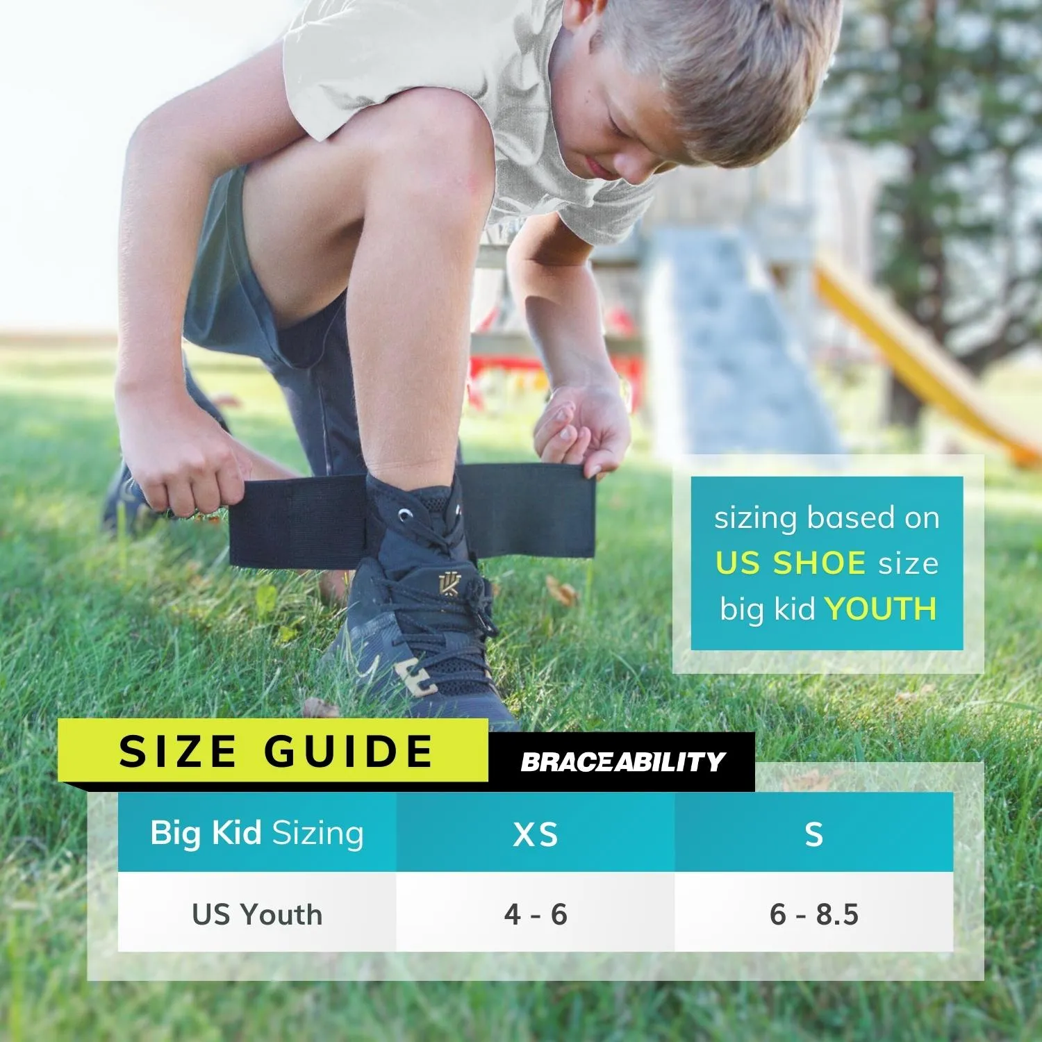 Lace Up Kids Ankle Brace | Pediatric Figure 8 Sprained Foot Support Wrap for Youth in Sports