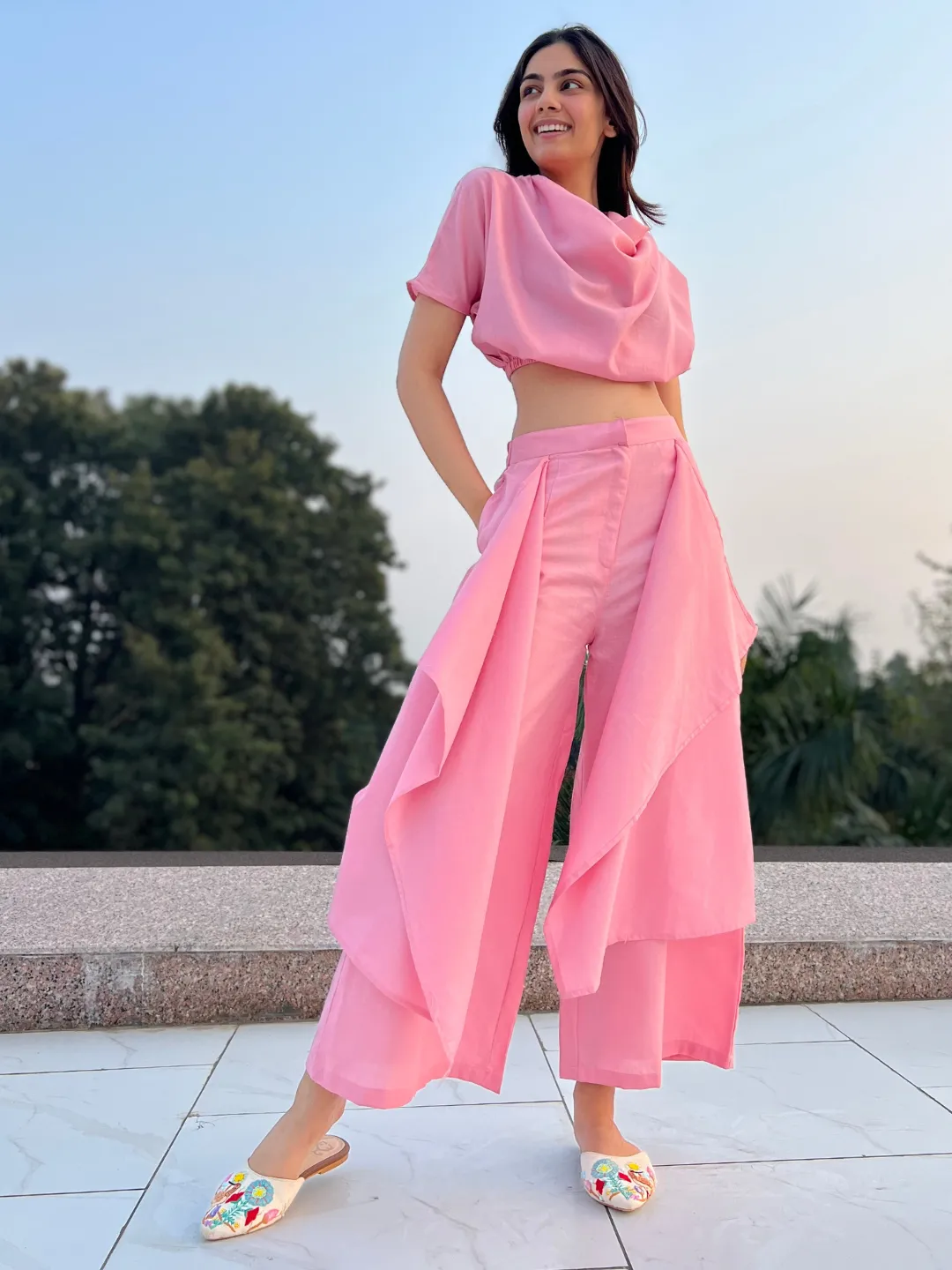 Linen Cowl Neck Two Piece Co-ord Set