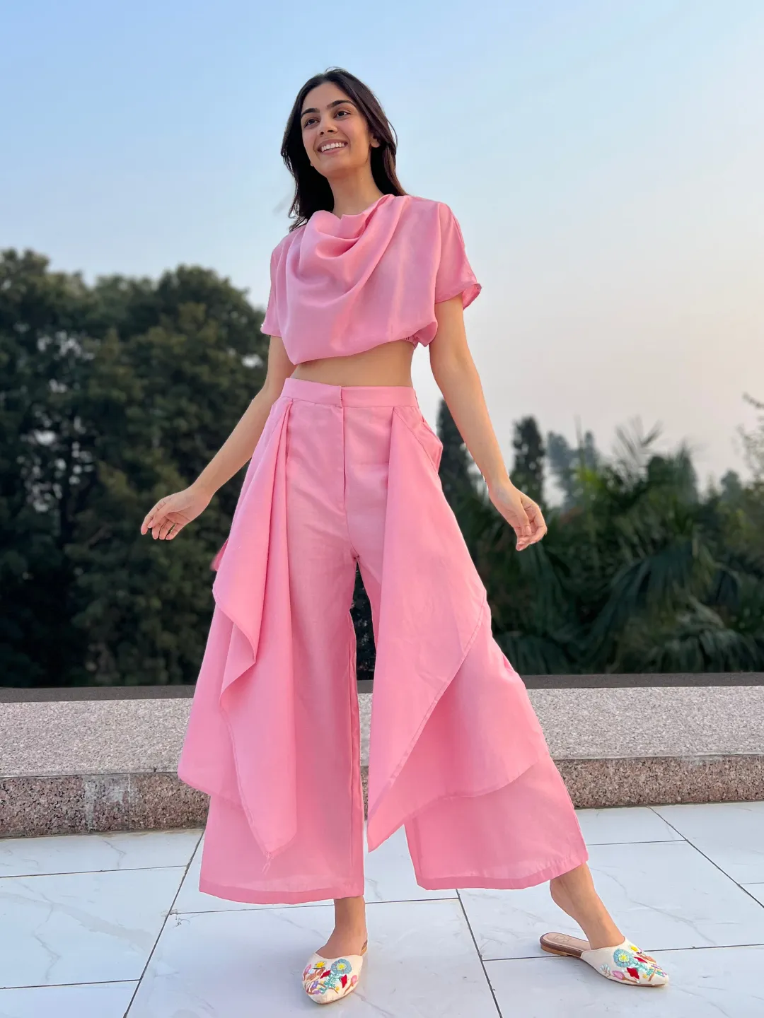 Linen Cowl Neck Two Piece Co-ord Set