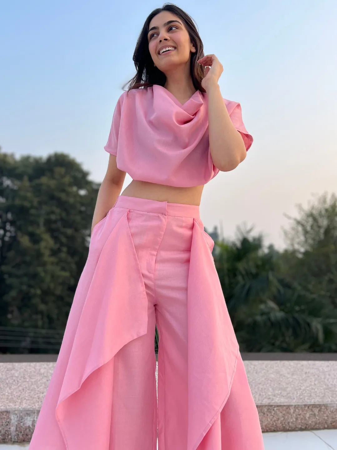 Linen Cowl Neck Two Piece Co-ord Set