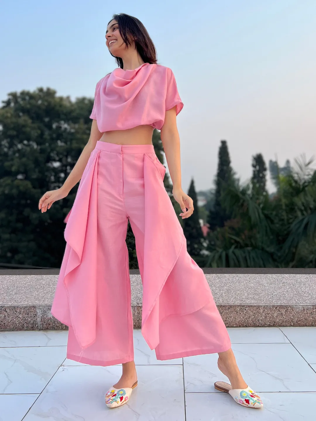 Linen Cowl Neck Two Piece Co-ord Set