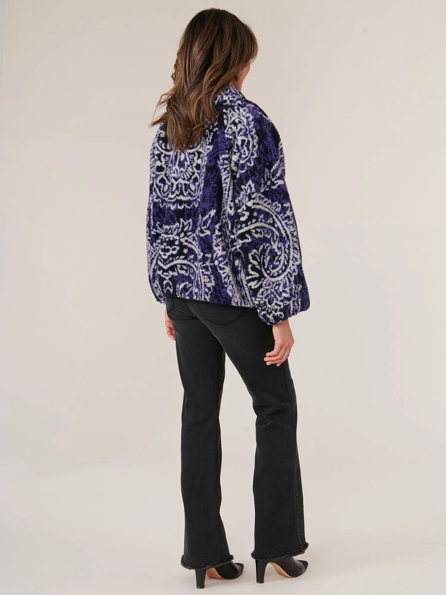 Long Blouson Sleeve Collared Fur Raglan Bomber