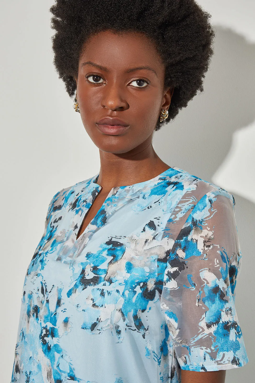 Maxi A-Line Dress - Tiered Sheer Floral Woven