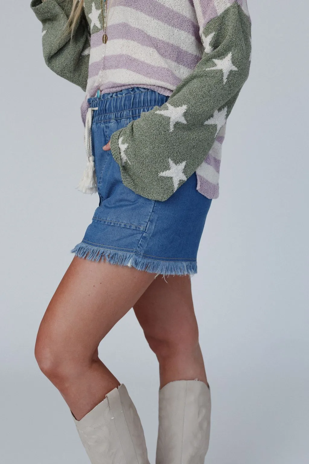 Meet The Moment Drawstring Shorts - Dark Wash