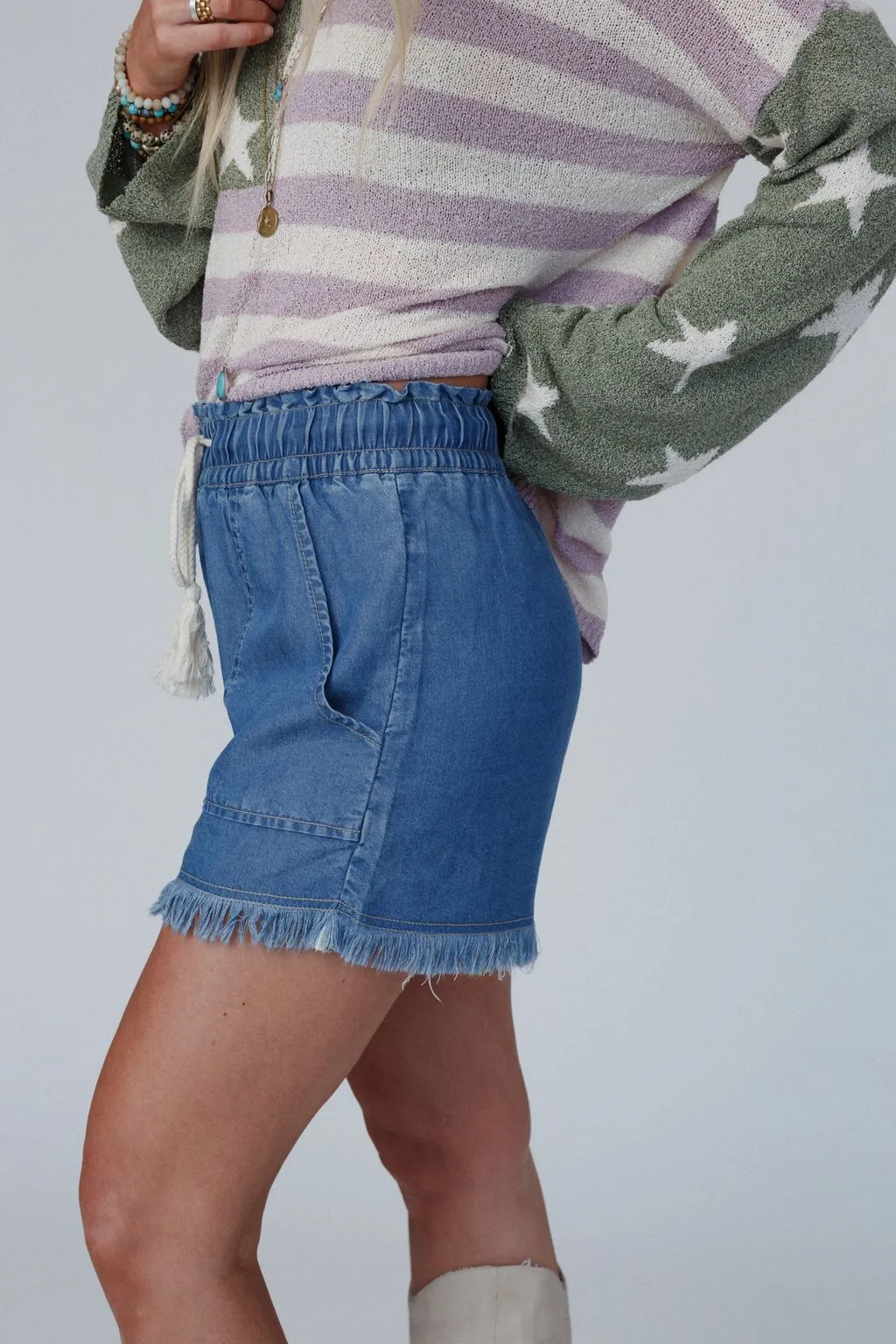 Meet The Moment Drawstring Shorts - Dark Wash