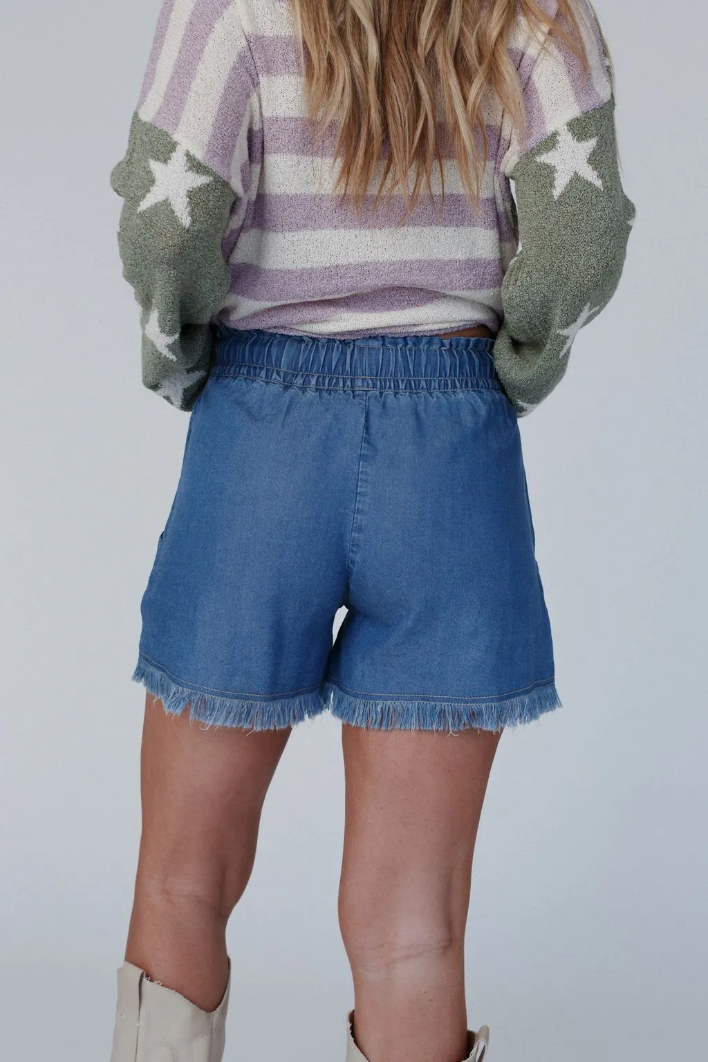Meet The Moment Drawstring Shorts - Dark Wash