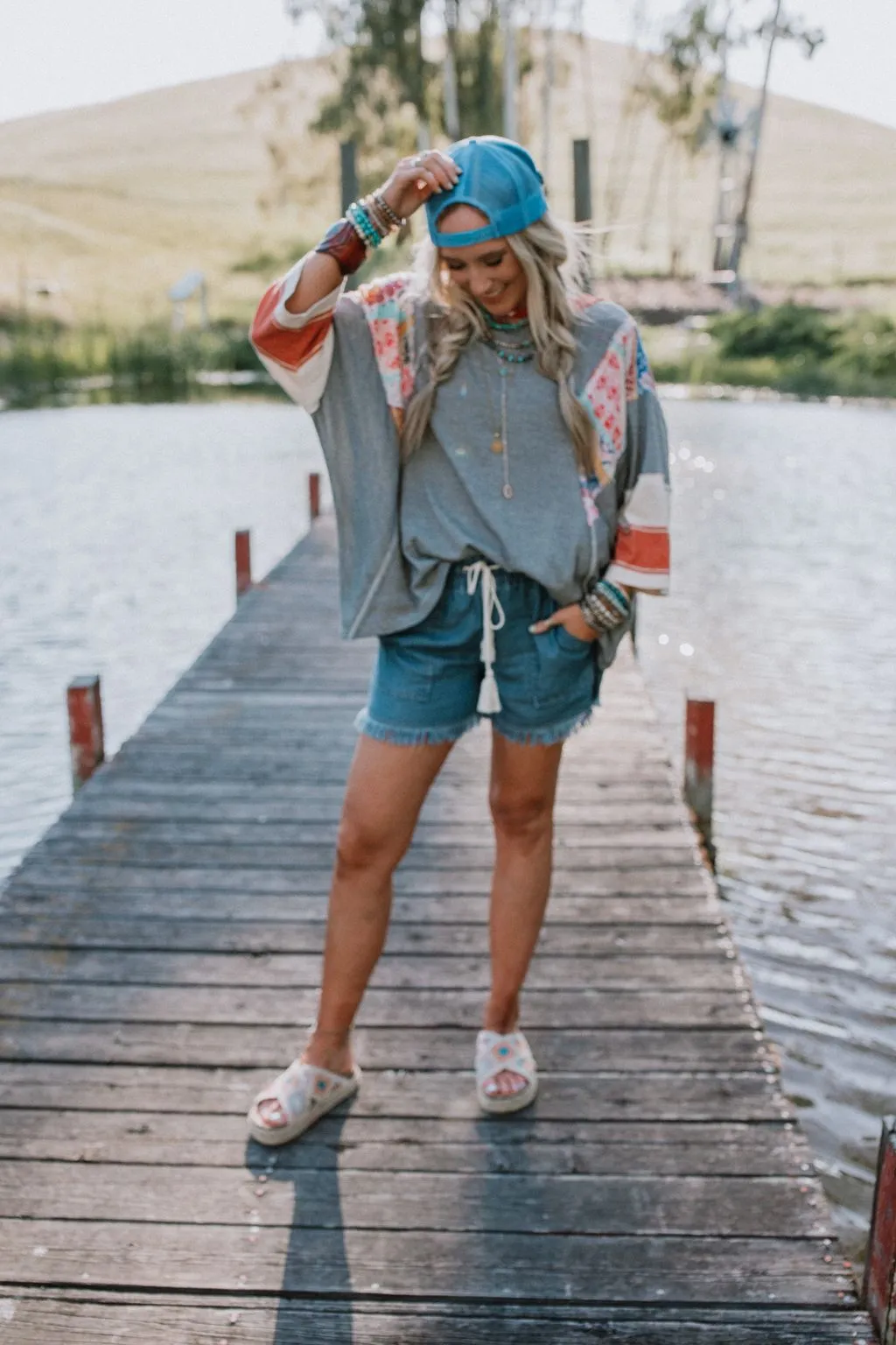 Meet The Moment Drawstring Shorts - Dark Wash
