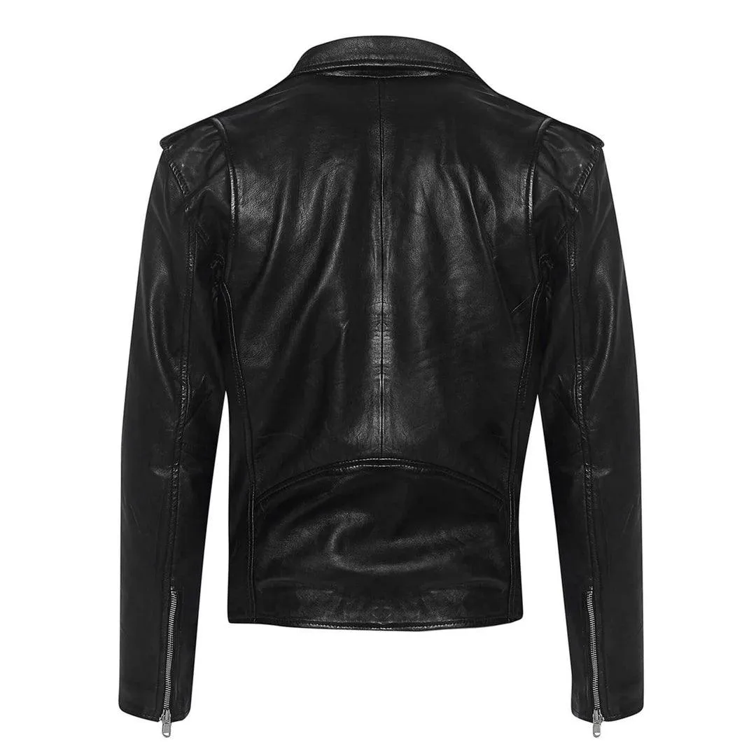 Mens Cross Zip Real Leather Classic Retro Brando Jacket Biker Belted Grease