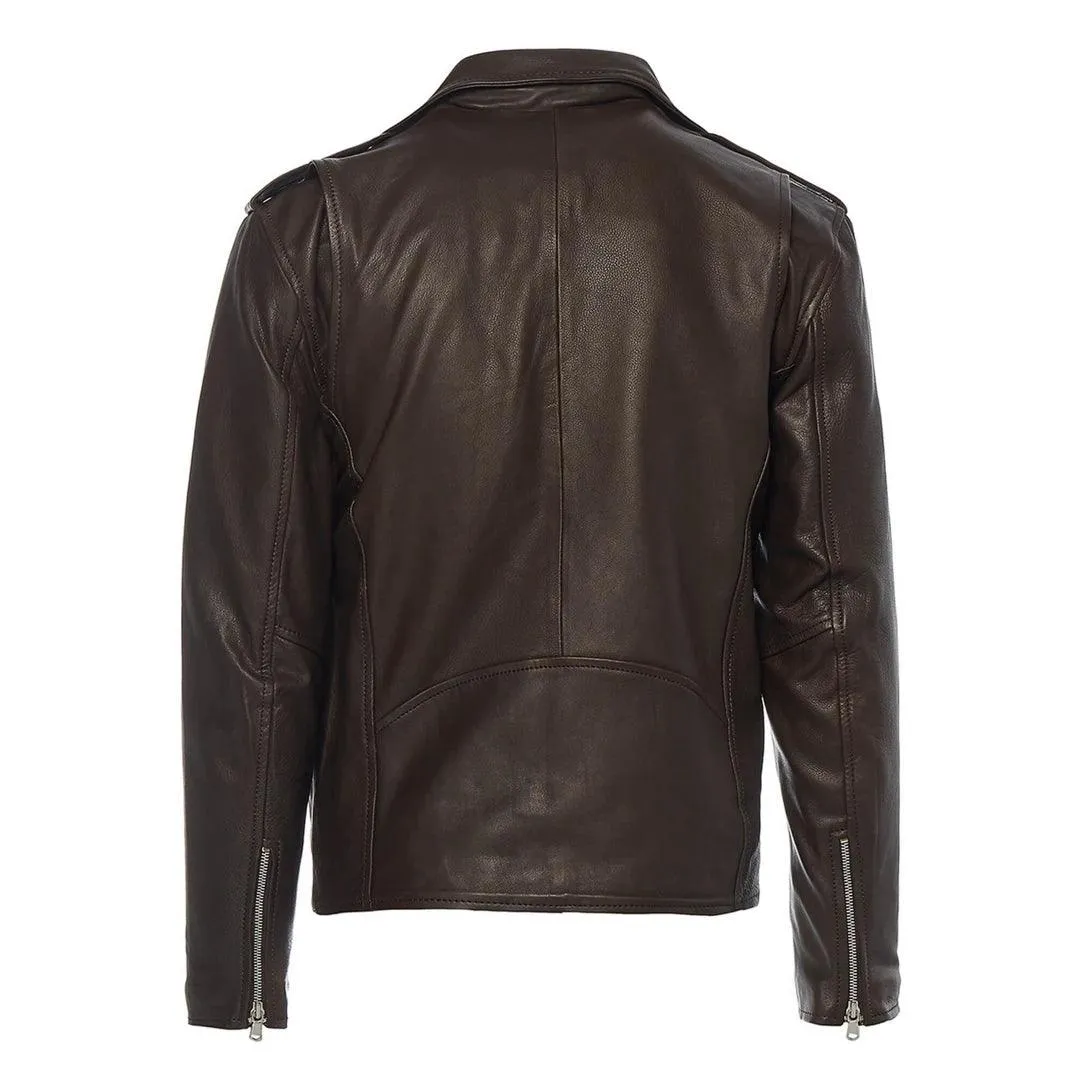 Mens Cross Zip Real Leather Classic Retro Brando Jacket Biker Belted Grease