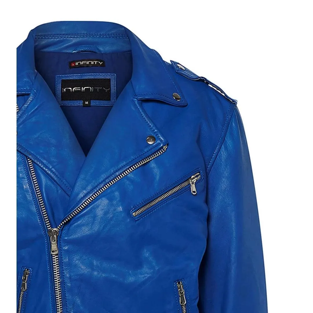 Mens Cross Zip Real Leather Classic Retro Brando Jacket Biker Belted Grease