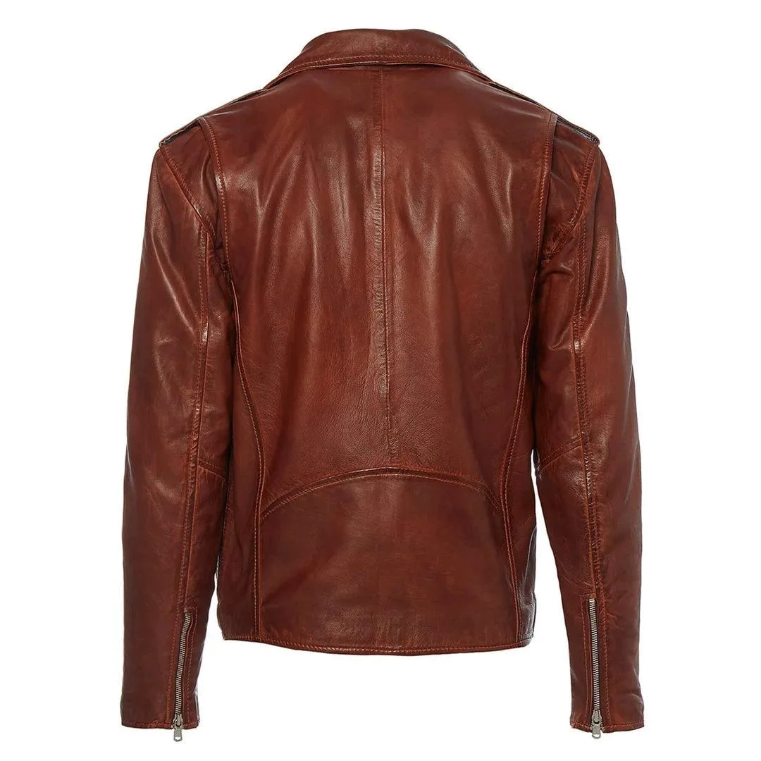 Mens Cross Zip Real Leather Classic Retro Brando Jacket Biker Belted Grease