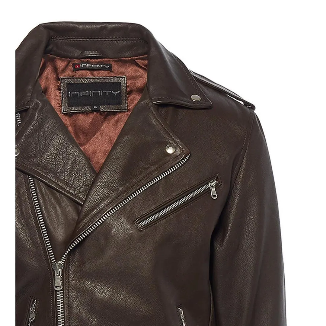Mens Cross Zip Real Leather Classic Retro Brando Jacket Biker Belted Grease
