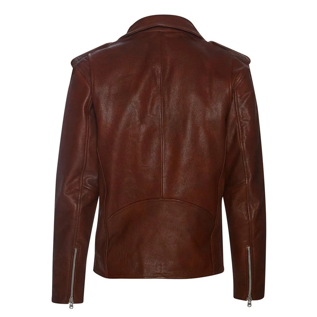 Mens Cross Zip Real Leather Classic Retro Brando Jacket Biker Belted Grease