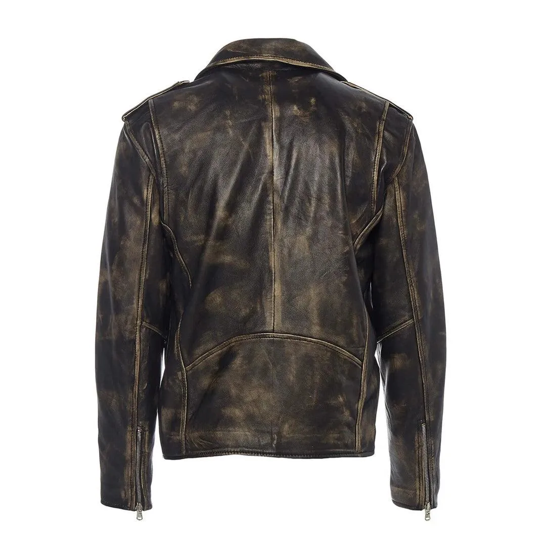 Mens Cross Zip Real Leather Classic Retro Brando Jacket Biker Belted Grease