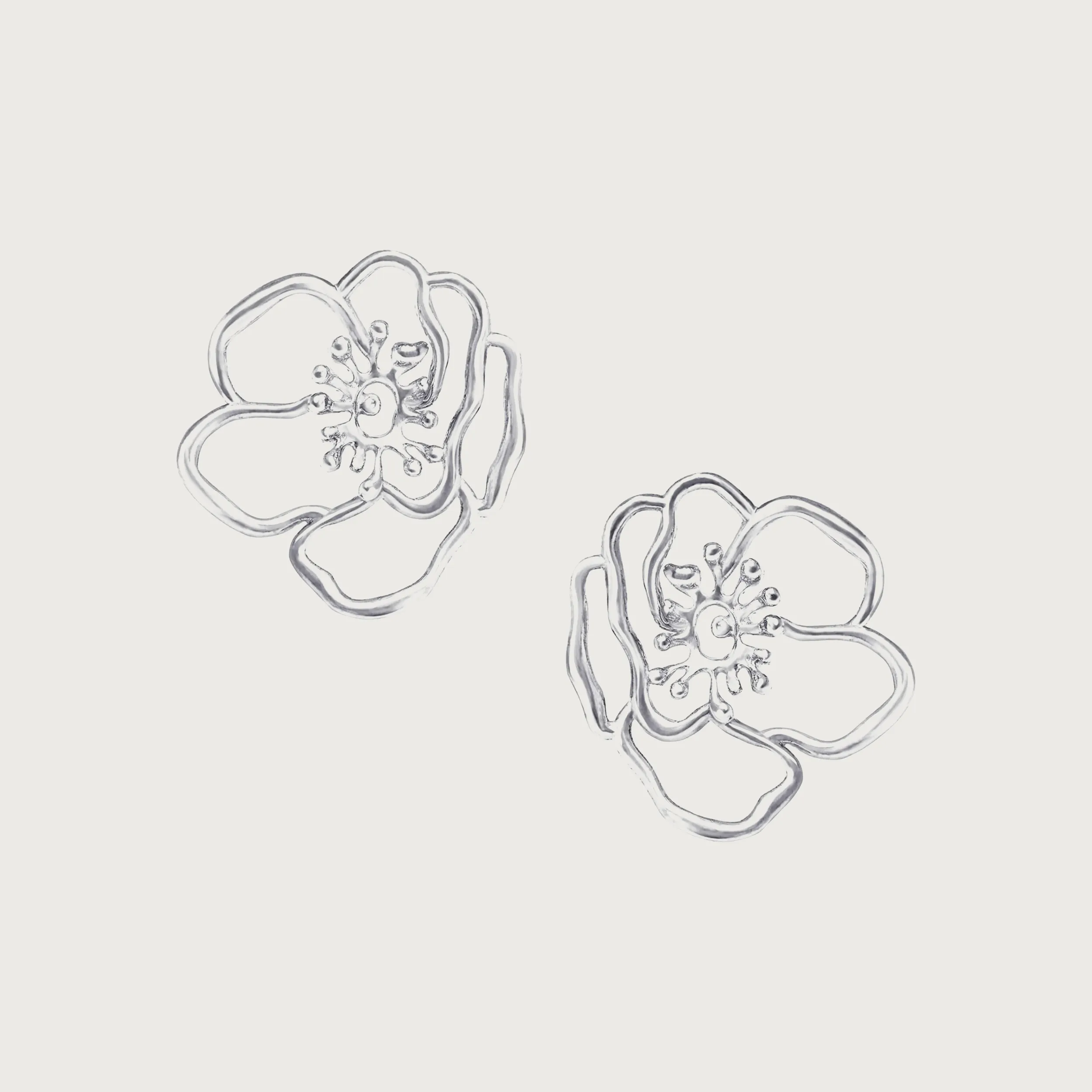 Mini Silver Anemone Flower Earring