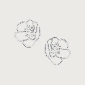 Mini Silver Anemone Flower Earring
