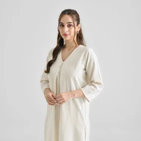 Off White Linen Cotton Kurta with Inverted Pleat Detail