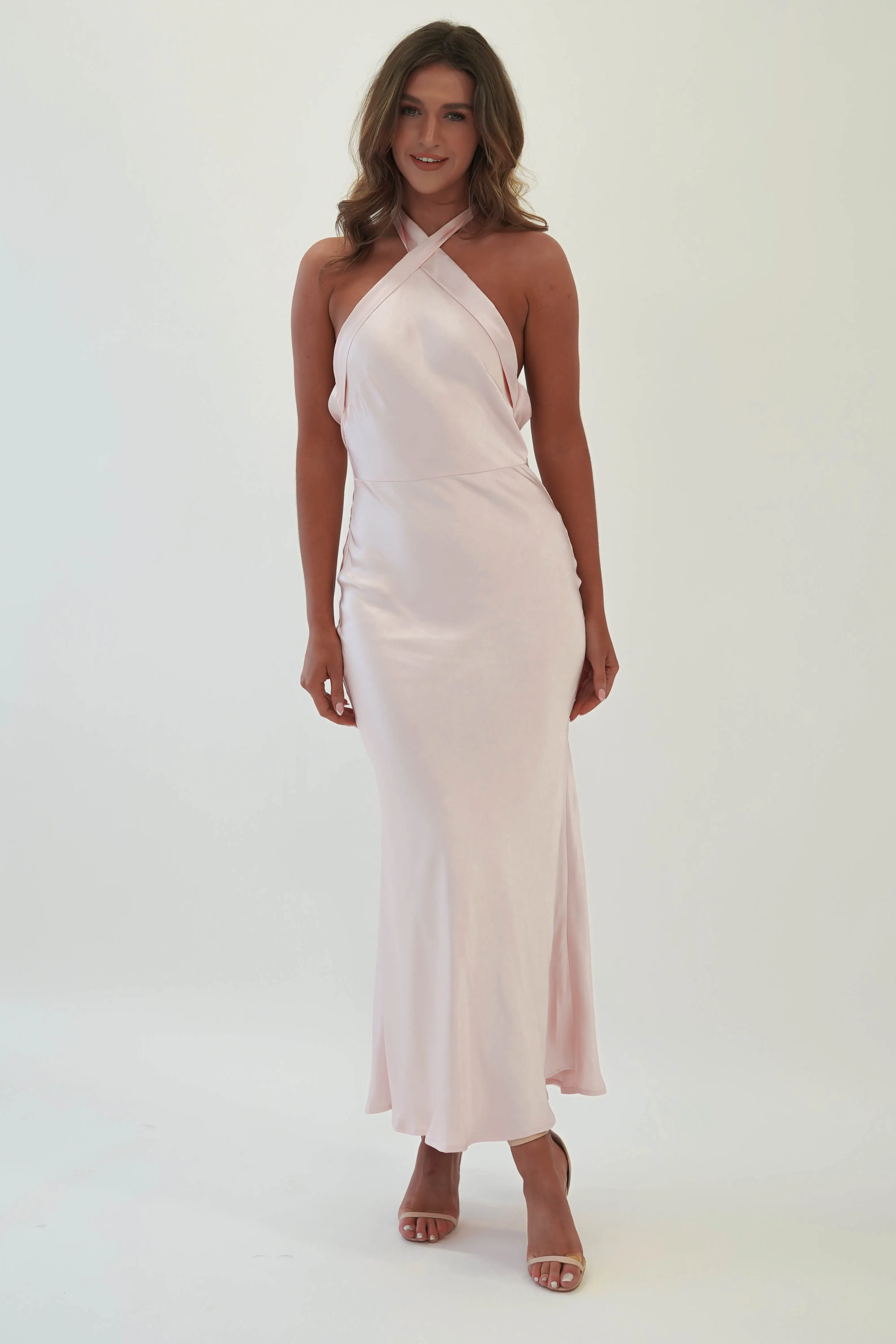 Pippa Soft Satin Midaxi Dress | Pearl Pink