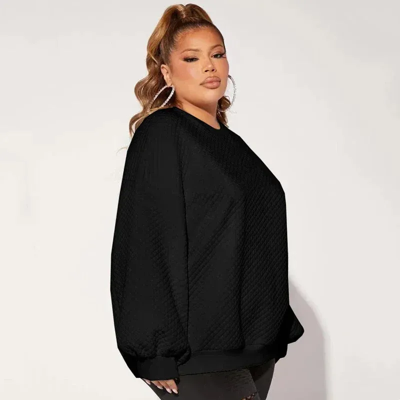 Plus Size Autumn Winter Casual Sweatshirts Women Long Sleeve Loose Solid Black Sweatshirts Large Size Clothing 5XL 6XL 7XL 8XL
