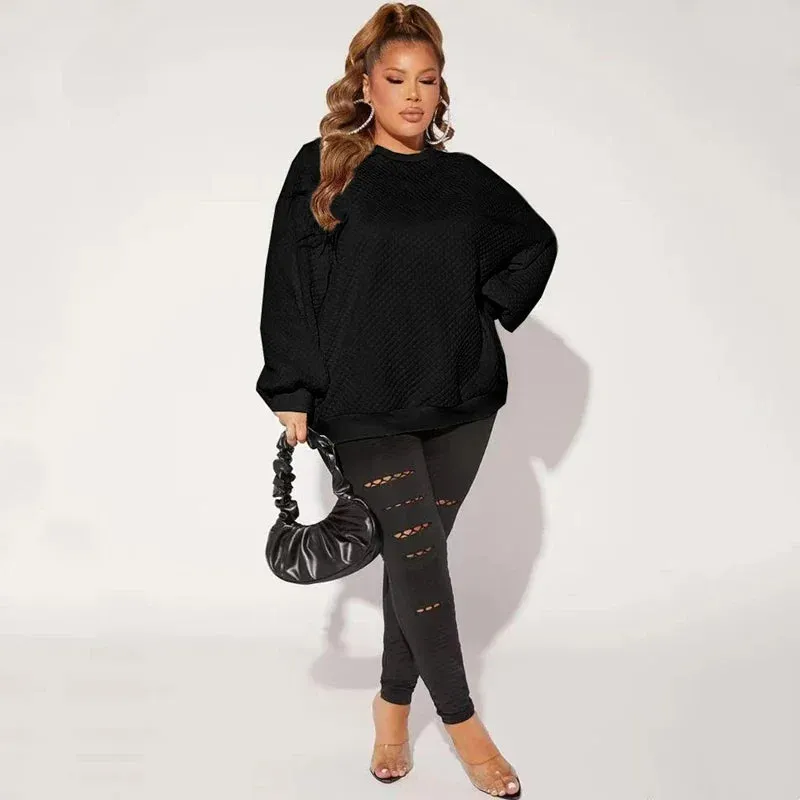 Plus Size Autumn Winter Casual Sweatshirts Women Long Sleeve Loose Solid Black Sweatshirts Large Size Clothing 5XL 6XL 7XL 8XL