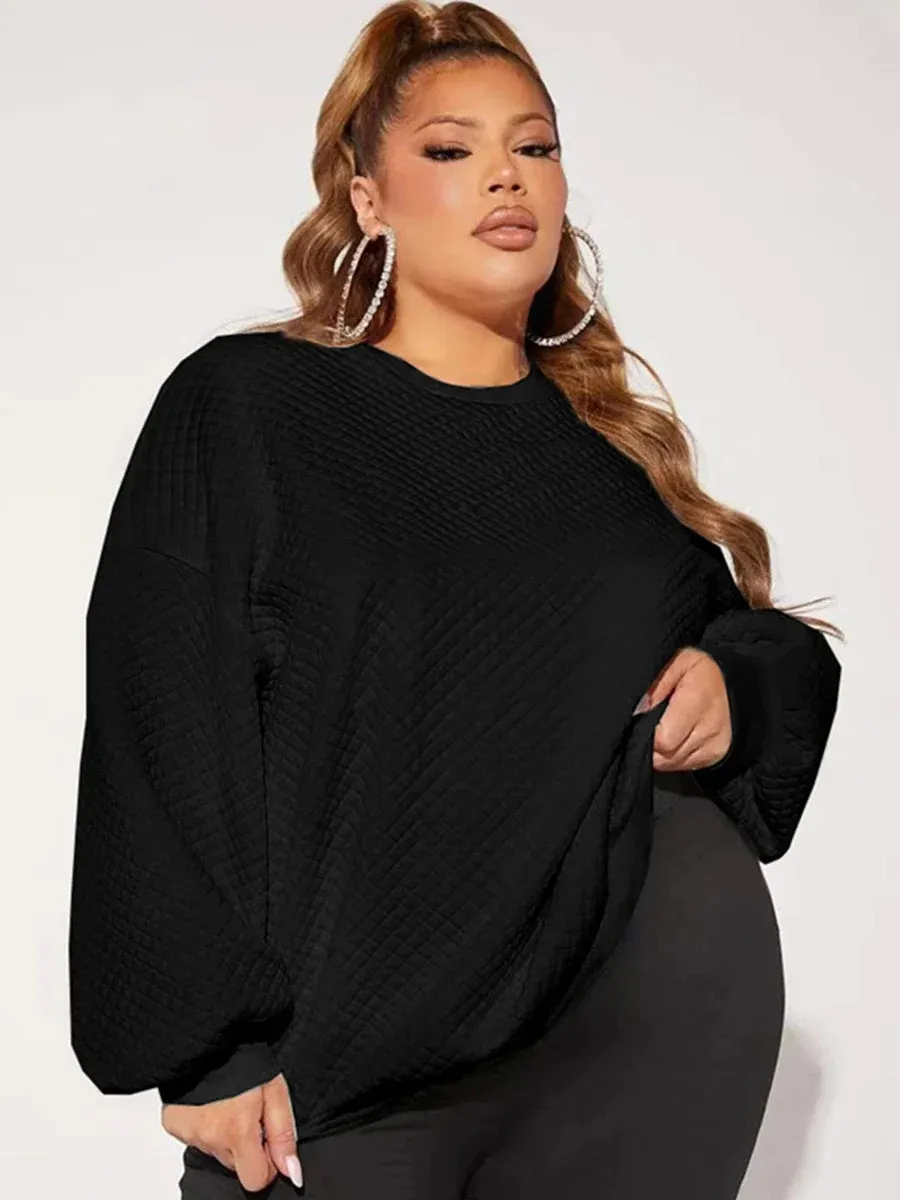 Plus Size Autumn Winter Casual Sweatshirts Women Long Sleeve Loose Solid Black Sweatshirts Large Size Clothing 5XL 6XL 7XL 8XL
