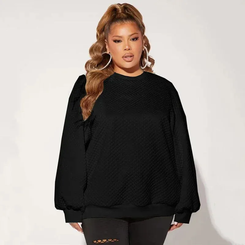 Plus Size Autumn Winter Casual Sweatshirts Women Long Sleeve Loose Solid Black Sweatshirts Large Size Clothing 5XL 6XL 7XL 8XL