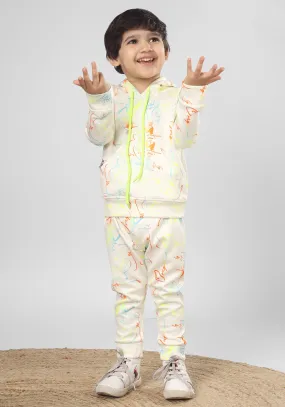 Polka Tots Full sleeve Neon Letters Print Co-ord Set - White