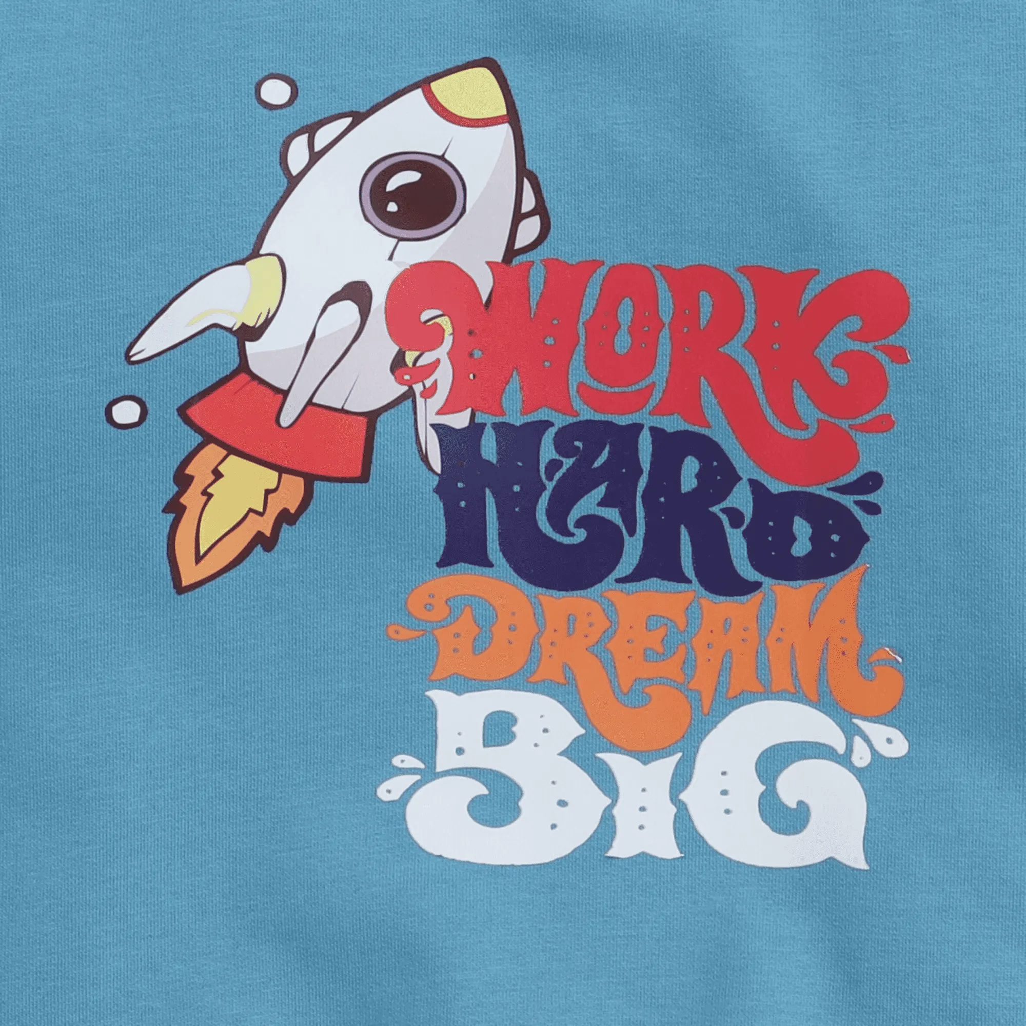 Polka Tots Full Sleeve Work Hard dream Big Print Tshirt With Full Lower Cod Set - Blue