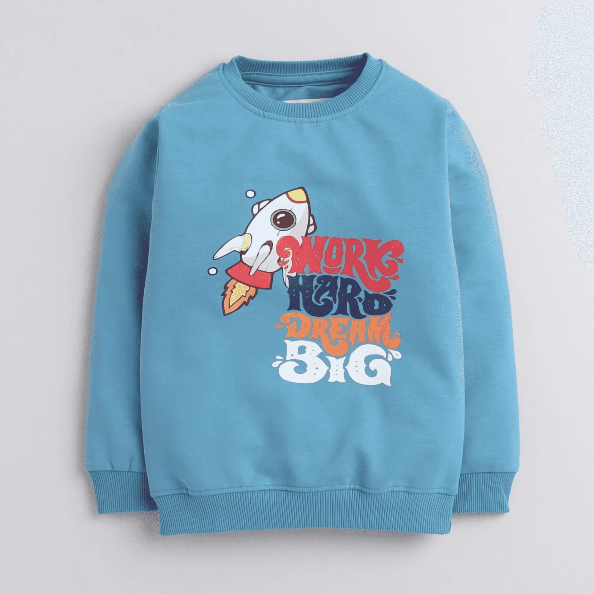 Polka Tots Full Sleeve Work Hard dream Big Print Tshirt With Full Lower Cod Set - Blue